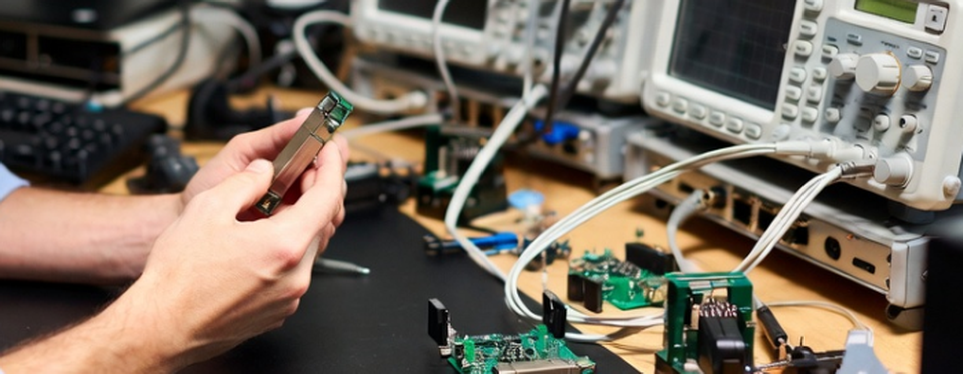 Network engineer performing bench testing on SFP+ optical modules to troubleshoot low RX power complaints Network engineer performing bench testing on SFP+ optical modules to troubleshoot low RX power complaints