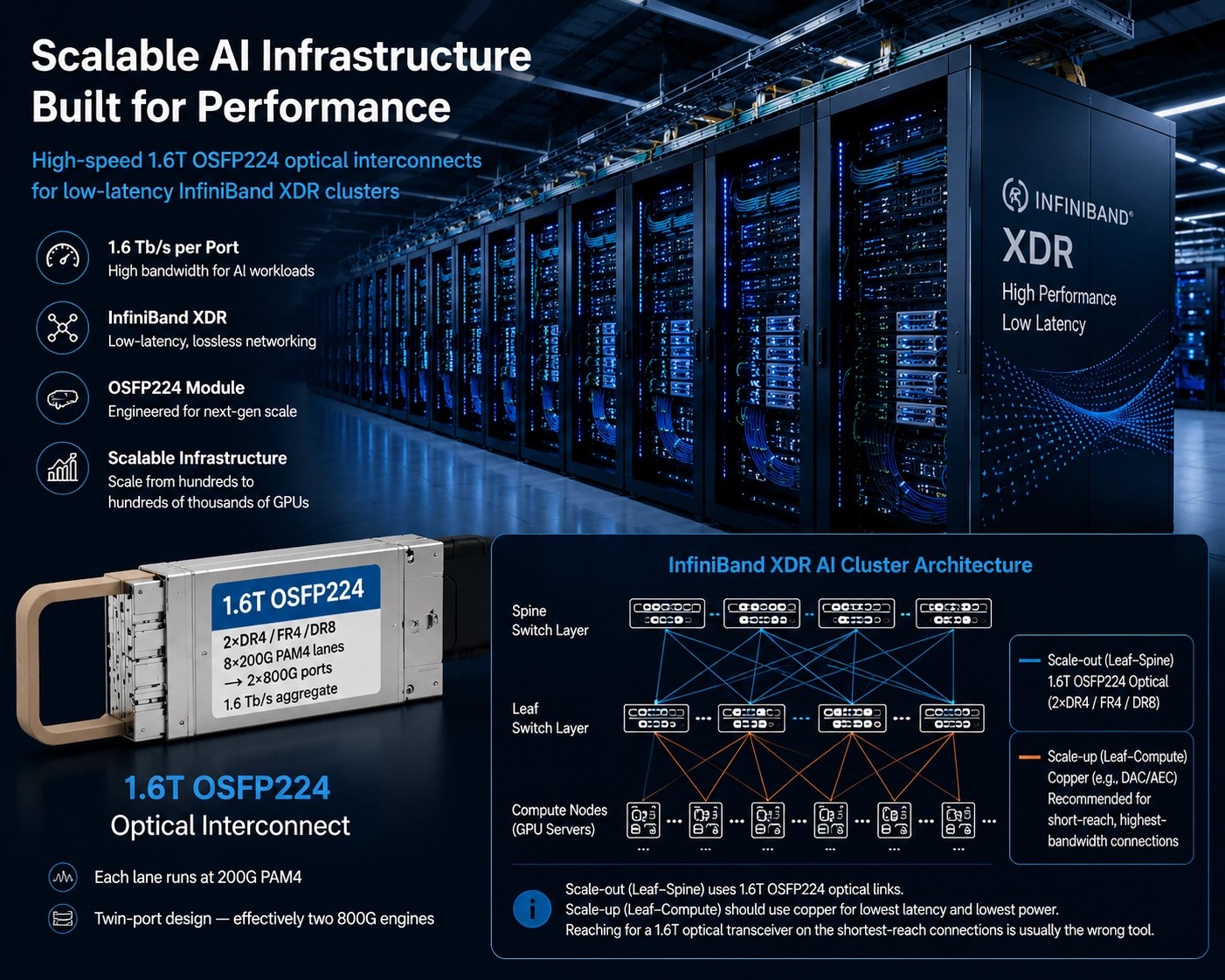1.6T OSFP224 Transceivers in Scalable AI Infrastructure: Where They Fit and H...